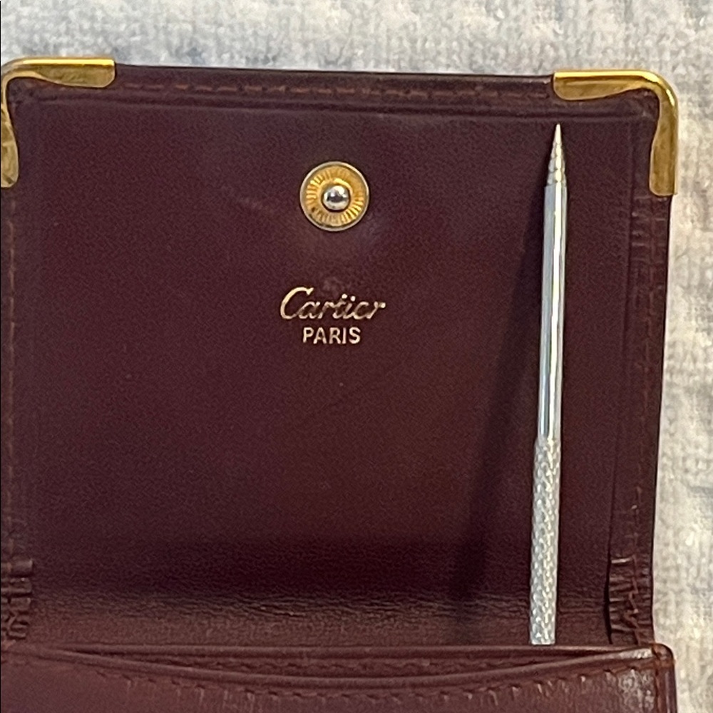 Cartier Dark Brown Leather Wallet with Gold Corners - Picture 6 of 9